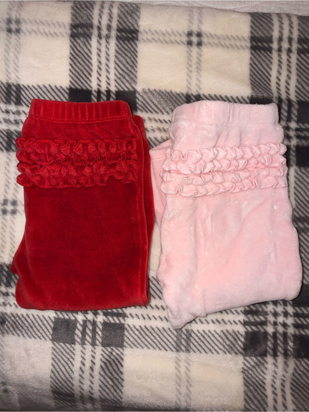 First Impressions Red and Light Pink Velvet Leggings 24M
